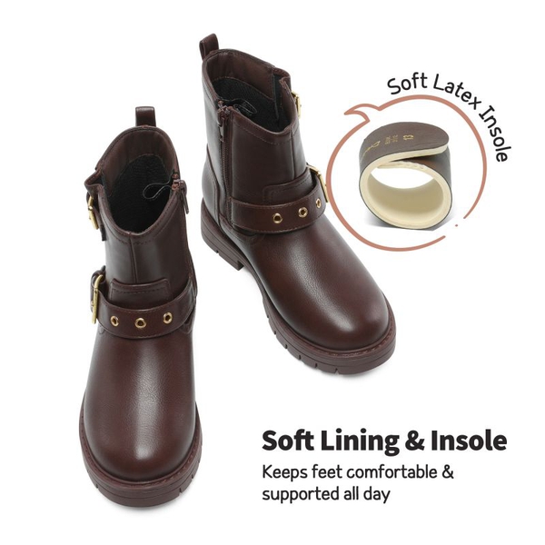 Girls Water-Resistant Zipper Ankle Boots - BROWN - 2